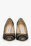 Jimmy Choo Black/Beige Mesh Dotted Pointed Toe Pumps Size 36.5