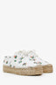 Saint Laurent White Leather Floral Espadrille Sneaker Size 38