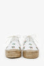 Saint Laurent White Leather Floral Espadrille Sneaker Size 38