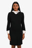 Pre-Loved Chanel™ 2009 Black/White Woll Collar/Cuff Detailed 2-Pocket Dress Size 38
