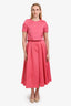 Christian Dior Pink Wool/Silk Short Sleeve Top + Midi Skirt Set Size 2