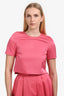 Christian Dior Pink Wool/Silk Short Sleeve Top + Midi Skirt Set Size 2