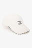 Pre-Loved Chanel™ White Terry Cloth Gingham Trim CC Cap Size L