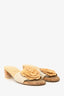 Pre-Loved Chanel™ Beige Leather Straw Camellia Sandals Size 37