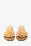 Pre-Loved Chanel™ Beige Leather Straw Camellia Sandals Size 37