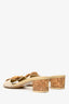 Pre-Loved Chanel™ Beige Leather Straw Camellia Sandals Size 37