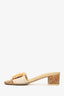 Pre-Loved Chanel™ Beige Leather Straw Camellia Sandals Size 37