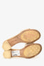 Pre-Loved Chanel™ Beige Leather Straw Camellia Sandals Size 37