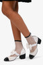 Pre-Loved Chanel™ White/Black Patent Leather Mesh Bow Detail Ankle Boots Size 37.5