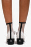 Pre-Loved Chanel™ White/Black Patent Leather Mesh Bow Detail Ankle Boots Size 37.5