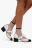 Pre-Loved Chanel™ White/Black Patent Leather Mesh Bow Detail Ankle Boots Size 37.5