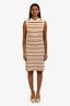 Veronica Beard Cream/Brown Cotton Knit Sleeveless Dress Size S
