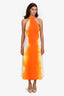 Salvatore Ferragamo 2023 Orange/ White Drop Waist Halter Neck Maxi Dress Size 44
