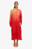 Salvatore Ferragamo Orange/Pink Silk Mesh Button Down Maxi Dress Size L