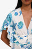 Roberto Cavalli White/Blue Silk Seashell Ruffle Sleeve Midi Dress Size 40