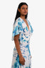 Roberto Cavalli White/Blue Silk Seashell Ruffle Sleeve Midi Dress Size 40