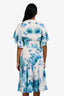 Roberto Cavalli White/Blue Silk Seashell Ruffle Sleeve Midi Dress Size 40