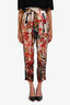 DSquared2 Beige/Red Silk Printed Wide Leg Belted Pants Size 40