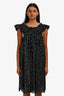 Isabel Marant Etoile Black/Metallic Silver Silk Polka Dot Ruffle Short Sleeve Dress Size 0