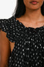 Isabel Marant Etoile Black/Metallic Silver Silk Polka Dot Ruffle Short Sleeve Dress Size 0