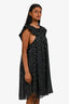 Isabel Marant Etoile Black/Metallic Silver Silk Polka Dot Ruffle Short Sleeve Dress Size 0