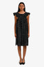Isabel Marant Etoile Black/Metallic Silver Silk Polka Dot Ruffle Short Sleeve Dress Size 0