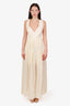 Heidi Merrick Cream Linen Pleated Sleeveless Maxi Dress Size XL