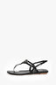 Prada Black Patent Leather Triangle Logo Thong Sandals Size 36