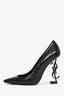 Saint Laurent Black Croc Embossed Leather Opyum Heels Size 39.5