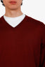 Brunello Cucinelli Burgundy Wool/Cashmere V-Neck Sweater Size 54 Mens