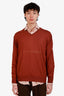 Brunello Cucinelli Burnt Red Wool/Cashmere V-Neck Sweater Size 54 Mens