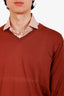 Brunello Cucinelli Burnt Red Wool/Cashmere V-Neck Sweater Size 54 Mens