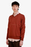 Brunello Cucinelli Burnt Red Wool/Cashmere V-Neck Sweater Size 54 Mens