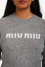 Miu Miu 2024 Grey Wool/Cashmere Logo Cropped Crewneck Sweater Size 38