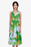 Farm Rio Blue/Green Patterned Linen Cut Out Midi Dress Size XS