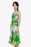 Farm Rio Blue/Green Patterned Linen Cut Out Midi Dress Size XS