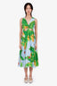 Farm Rio Blue/Green Patterned Linen Cut Out Midi Dress Size XS