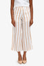 Faithfull The Brand White/Brown Linen Stripped Wide Leg Pants Size 4