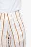 Faithfull The Brand White/Brown Linen Stripped Wide Leg Pants Size 4