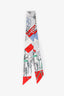 Hermès White/Red Silk Printed Twilly