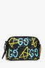 Gucci Black Leather GG Marmont Ghost Large Graffiti Shoulder Bag