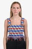 Balmain White/Blue/Red Tweed Fringe Crop Top Size 40