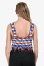 Balmain White/Blue/Red Tweed Fringe Crop Top Size 40