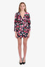 Ronny Kobo Black/Pink Rose Print Endrea V Neck Long Sleeve Mini Dress Size M