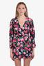 Ronny Kobo Black/Pink Rose Print Endrea V Neck Long Sleeve Mini Dress Size M