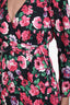 Ronny Kobo Black/Pink Rose Print Endrea V Neck Long Sleeve Mini Dress Size M