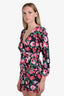 Ronny Kobo Black/Pink Rose Print Endrea V Neck Long Sleeve Mini Dress Size S