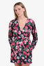 Ronny Kobo Black/Pink Rose Print Endrea V Neck Long Sleeve Mini Dress Size M