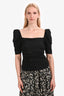 Frame Black Ruched Square Neck Betty Top Size M