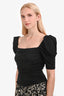 Frame Black Ruched Square Neck Betty Top Size M